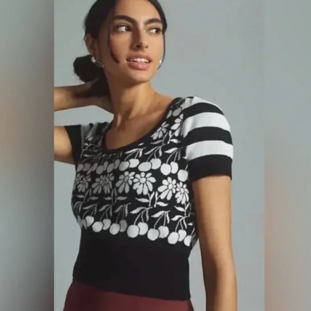 Anthropologie Maeve Trixie Sweater top XS P Cherries